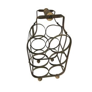 Rustic Metal 6 Bottle Wine Rack with Top Handle 17" Tall Country Farmhouse Cabin